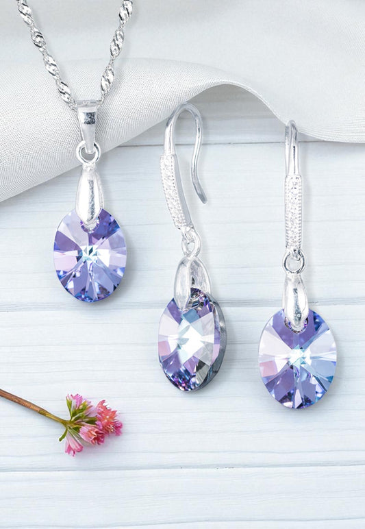 Conjunto Praga Plata 925 Cristal Genuino Vitral Light