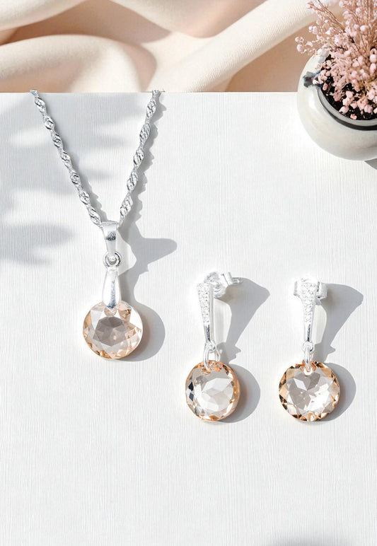 Conjunto Gracia Plata 925 Cristal Genuino Golden Shadow