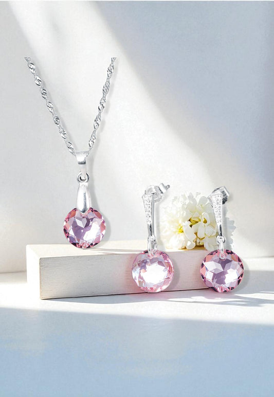 Conjunto Gracia Plata 925 Cristal Genuino Light Rose