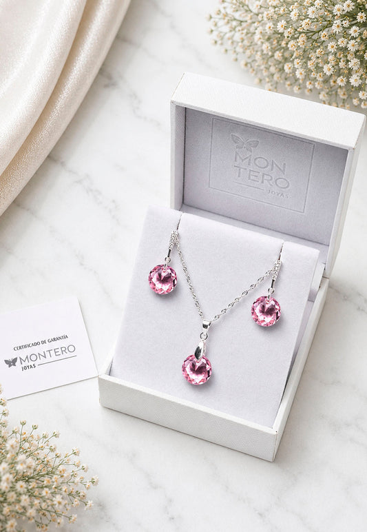 Conjunto Gracia Plata 925 Cristal Swarovski® Light Rose