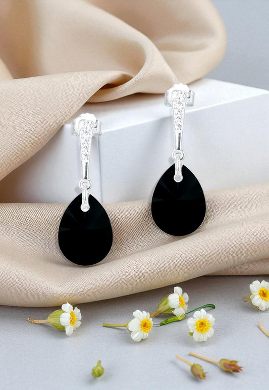 Aros Encanto Plata 925 Cristal Genuino Jet