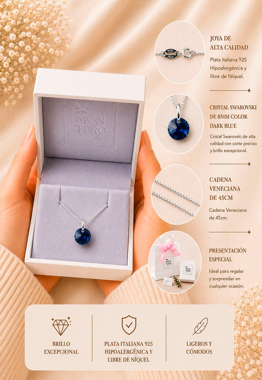 Collar Punto de Luz Plata 925 Cristal Swarovski® Dark Blue