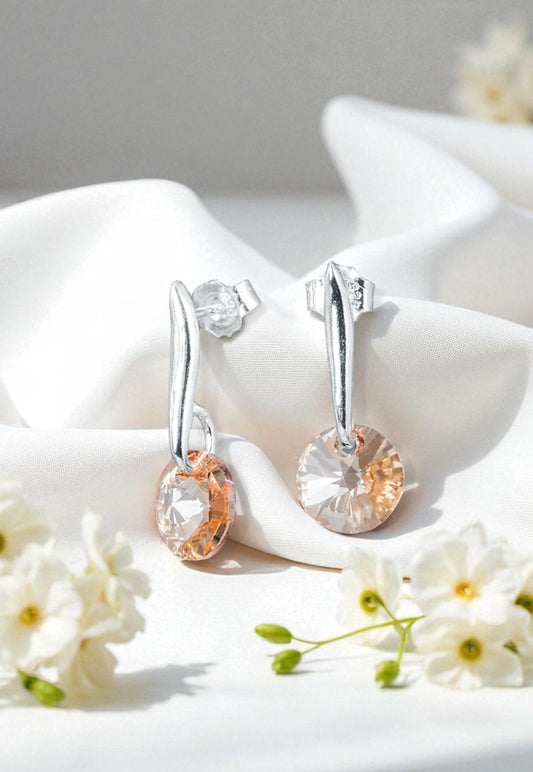 Aros Punto De Luz Plata 925 Cristal Genuino Golden Shadow