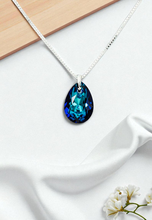 Collar Gota de Luz Plata 925 Cristal Genuino Bermuda Blue