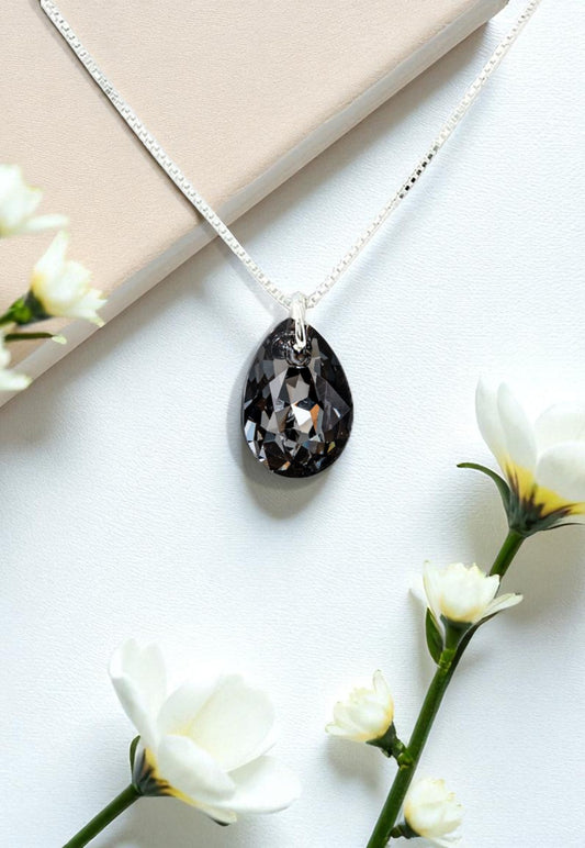 Collar Gota de Luz Plata 925 Cristal Genuino Silver Night