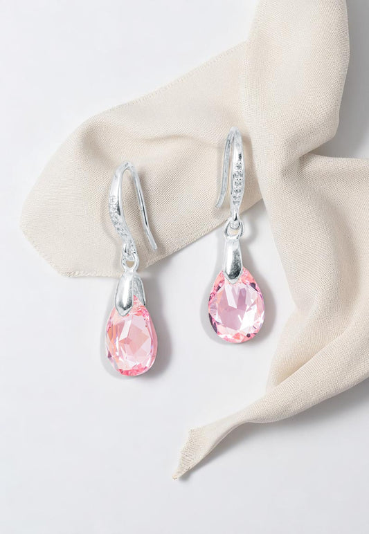 Aros Gota de Luz Plata Italiana 925 Cristal Genuino Light Rose