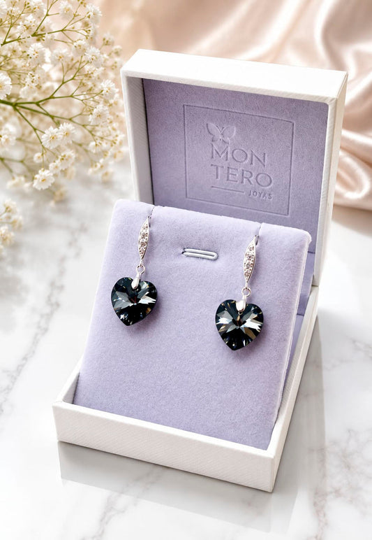 Aros Gran Romance Plata 925 Cristal Swarovski® Silver Night