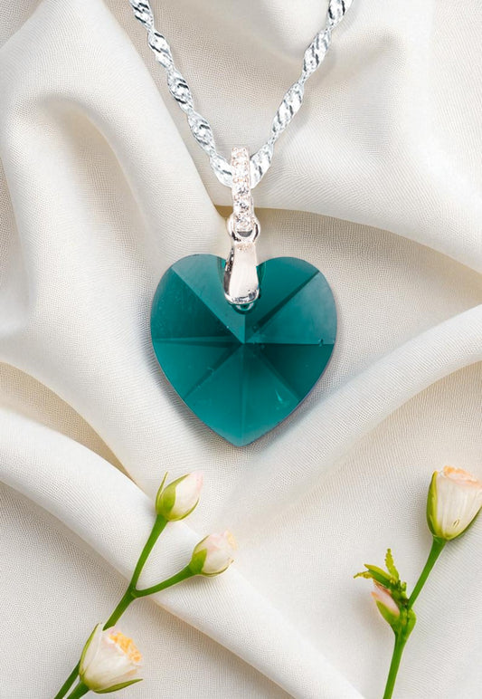Collar Gran Romance Plata 925 Cristal Genuino Emerald