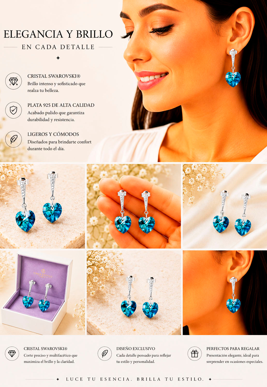 Aros Romance Plata 925 Cristal Swarovski® Bermuda Blue