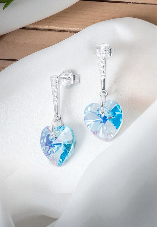 Aros Romance Plata Italiana 925 Cristal Genuino Aquamarine