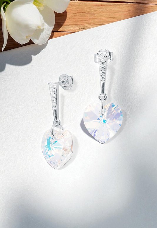 Aros Romance Plata Italiana 925 Cristal Genuino Aurora Boreal