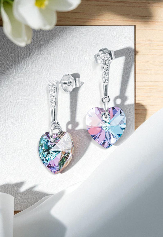 Aros Romance Plata Italiana 925 Cristal Genuino Vitral Light