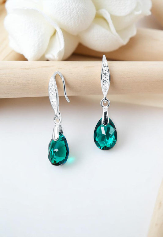 Aros Gota De Luz Plata 925 Cristal Swarovski® Emerald