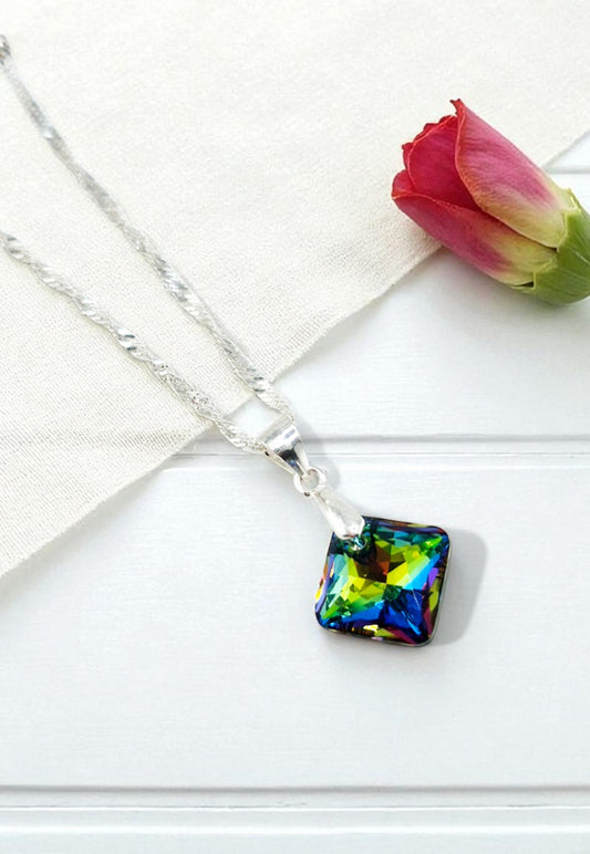 Collar Cristina Plata Italiana 925 Cristal Genuino Vitral Medium