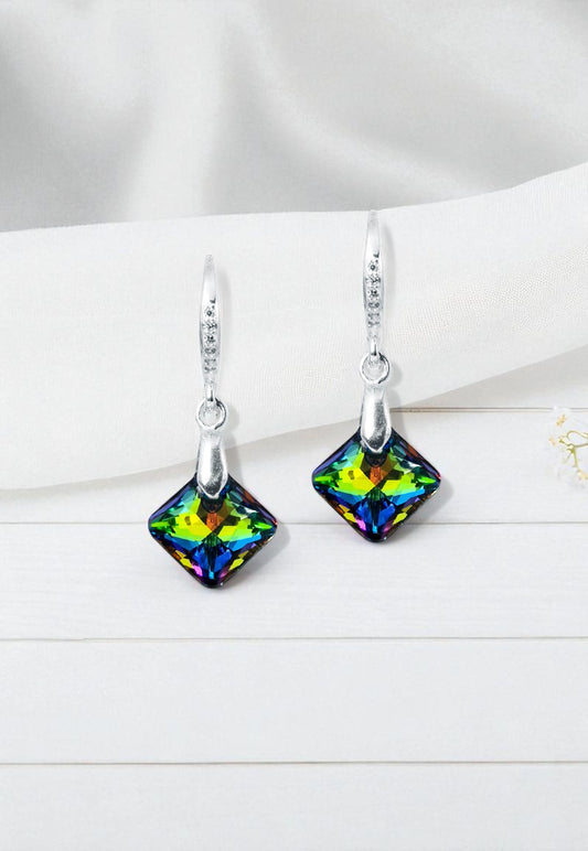 Aros Cristina Plata Italiana 925 y Cristales Genuinos Vitral Medium