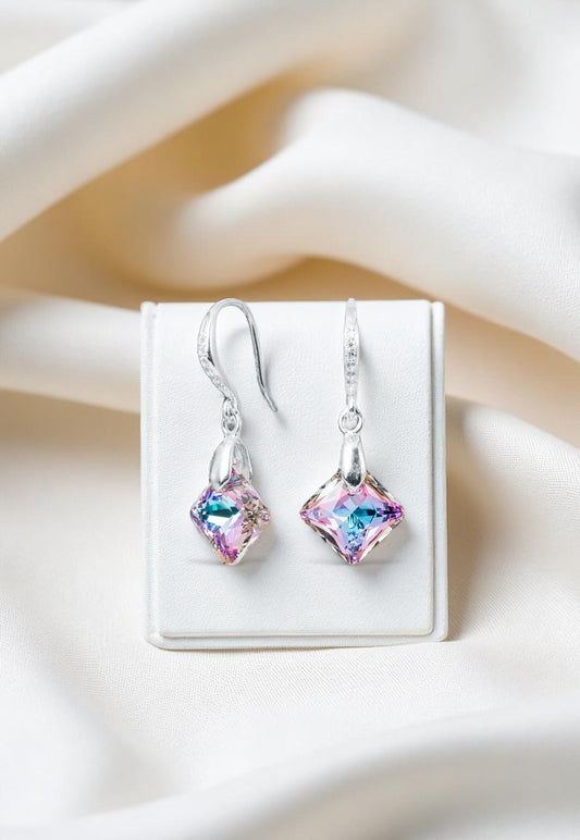 Aros Cristina Plata Italiana 925 y Cristales Genuinos Vitral Light