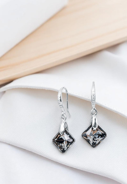 Aros Cristina Plata Italiana 925 y Cristales Genuinos Silver Night