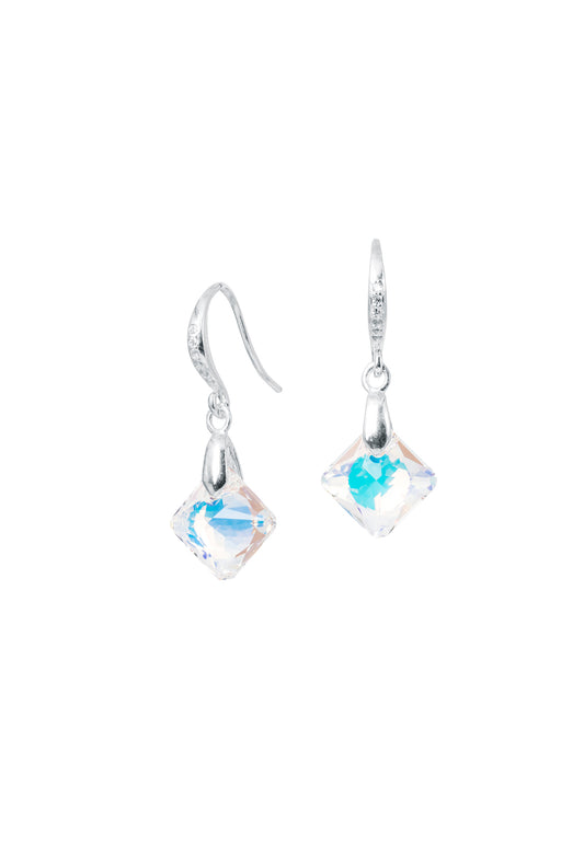 Aros Cristina Plata Italiana 925 y Cristales Genuinos Aurora Boreal