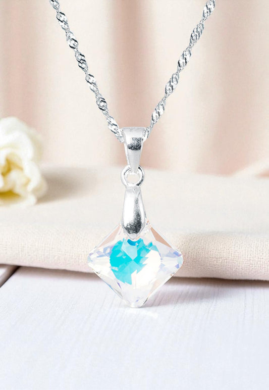 Collar Gran Cristina Plata Italiana 925 Cristal Genuino Aurora Boreal