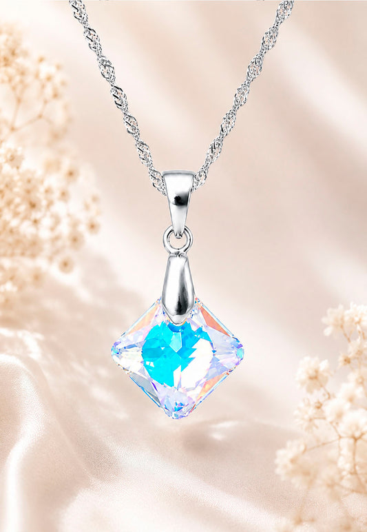 Collar Gran Cristina Plata 925 Cristal Swarovski® Aurora Boreal