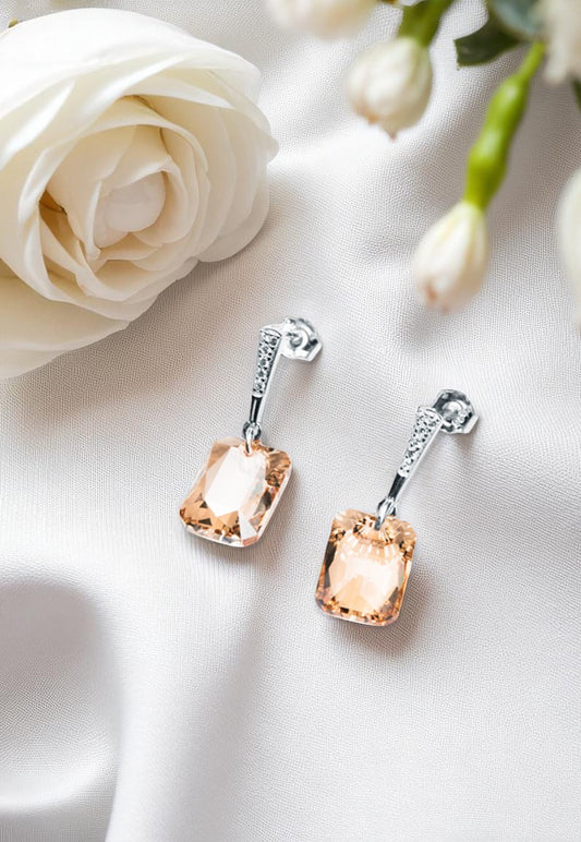 Aros Estefanía Plata 925 Cristal Genuino Golden Shadow