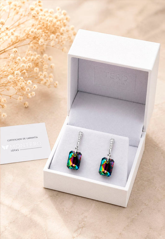 Aros Estefania Plata 925 Cristal Swarovski® Vitral Medium
