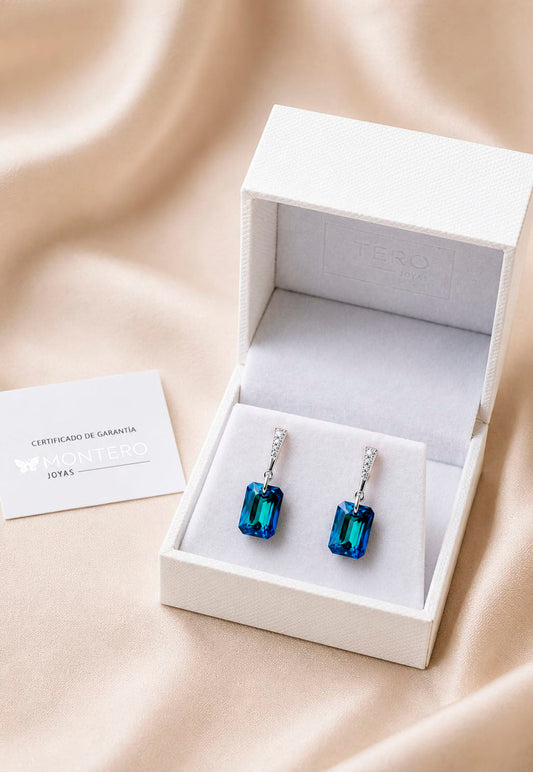Aros Estefania Plata 925 Cristal Swarovski® Bermuda Blue