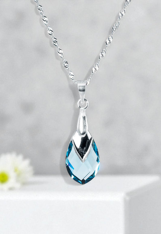 Collar Alaska Plata Italiana 925 y Cristales Genuino Aquamarine