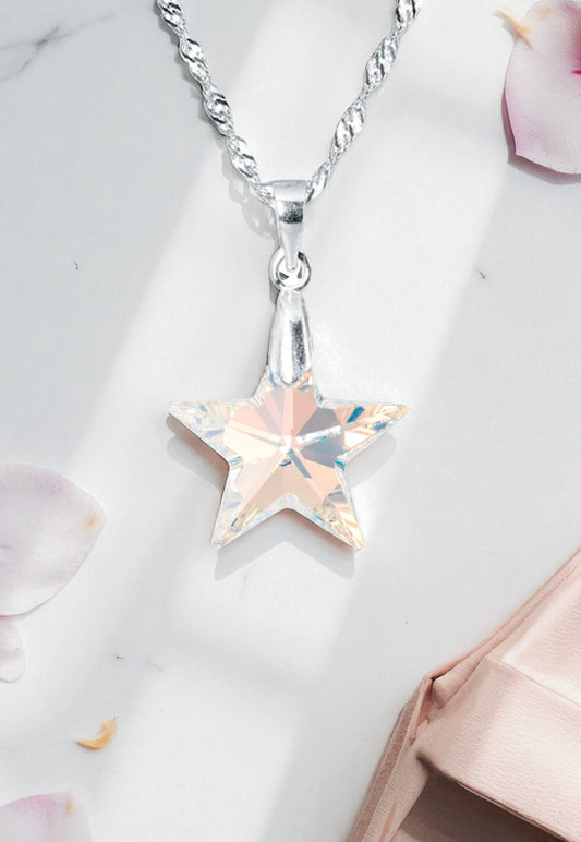 Collar Estrella Plata 925 Cristal Genuino Aurora Boreal