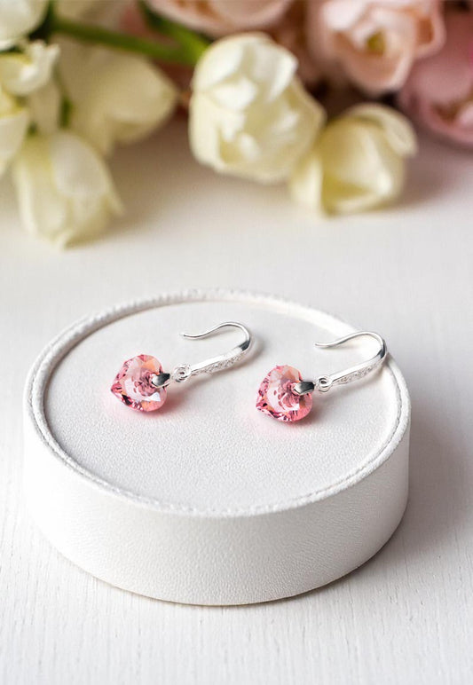 Aros Amor Plata 925 Cristales Genuinos Light Rose