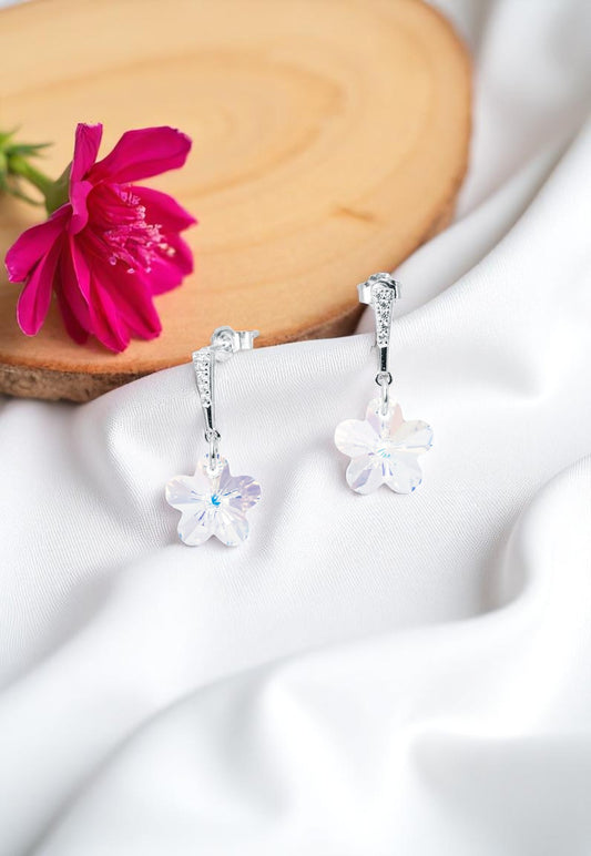 Aros Florencia Plata 925 Cristal Genuino Aurora Boreal