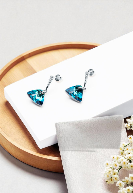 Aros Trinidad Plata 925 Cristal Genuino Bermuda Blue