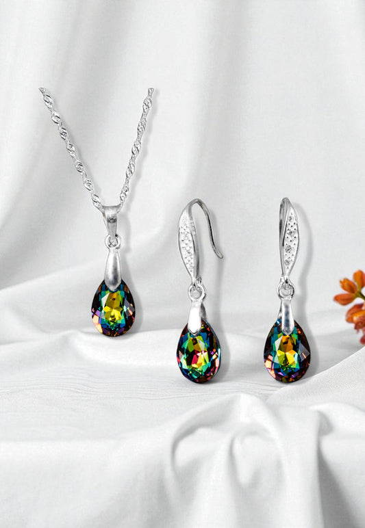 Conjunto Milan Plata 925 Cristal Genuino Vitral Medium