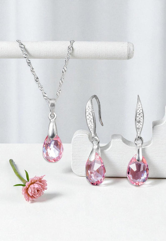 Conjunto Milan Plata 925 Cristal Genuino Light Rose