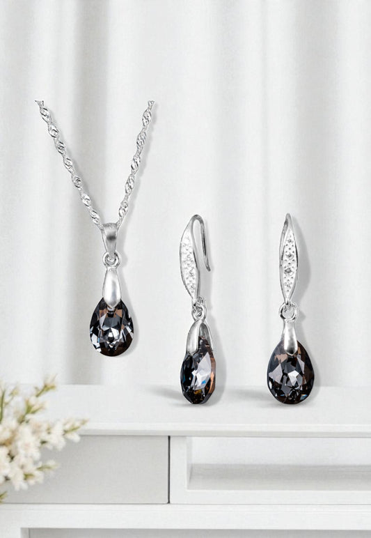 Conjunto Milan Plata 925 Cristal Genuino Silver Night