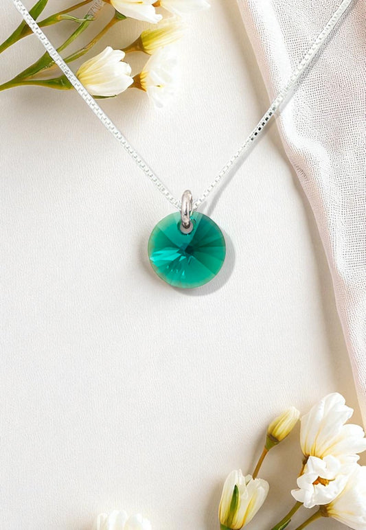 Collar Punto de Luz Plata 925 Cristal Genuino Emerald