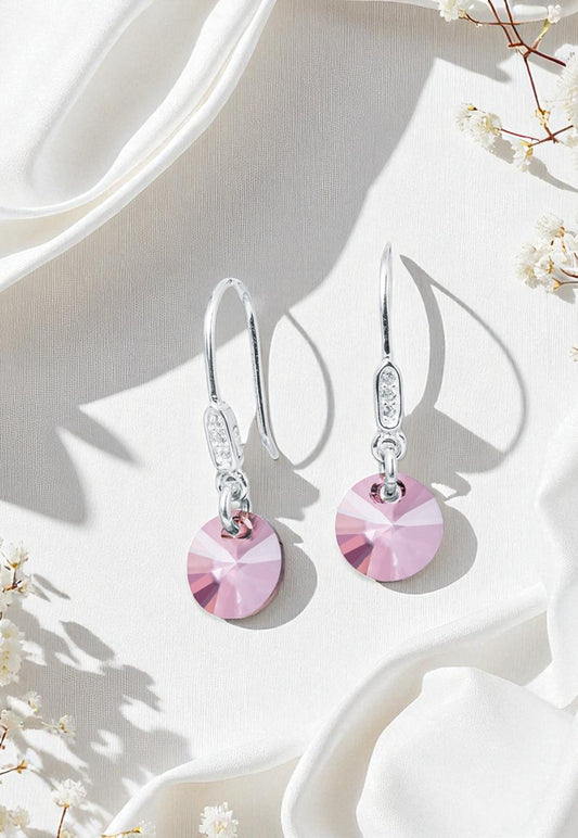 Aros Punto De Luz Circón Plata 925 Cristal Genuino Antique Pink