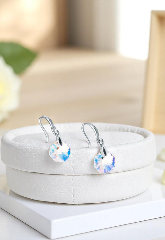 Aros Lucia Plata 925 Cristal Genuino Aurora Boreal