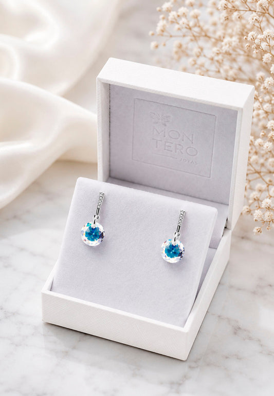 Aros Gracia Plata 925 Cristal Swarovski® Aurora Boreal