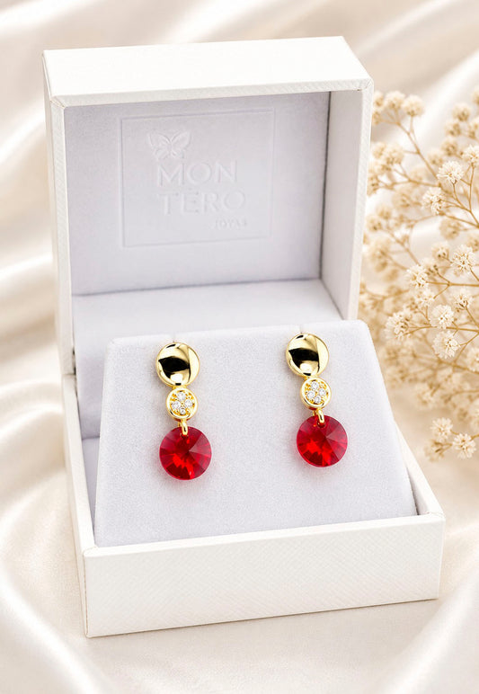 Aros Punto de Luz Gold 24K Cristal Swarovski® Scarlet