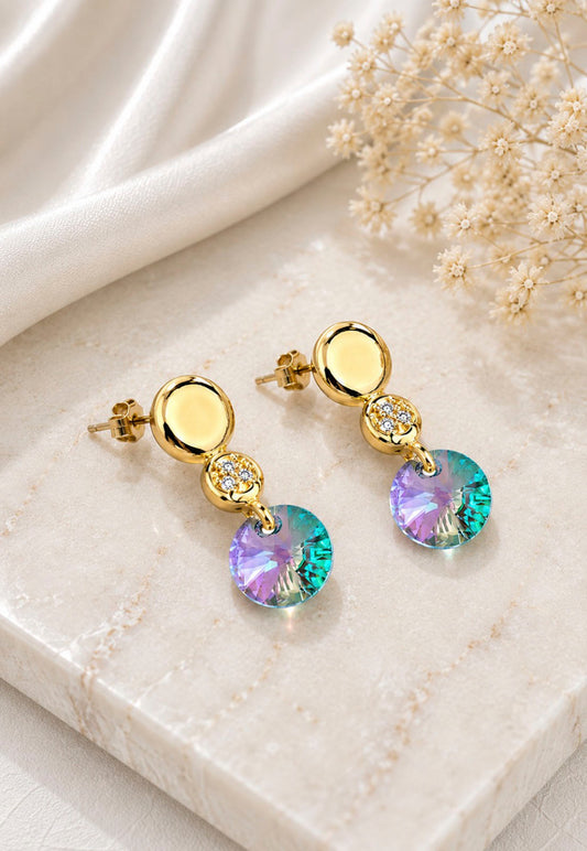 Aros Punto de Luz Gold 24K Cristal Swarovski® Paradise Shine