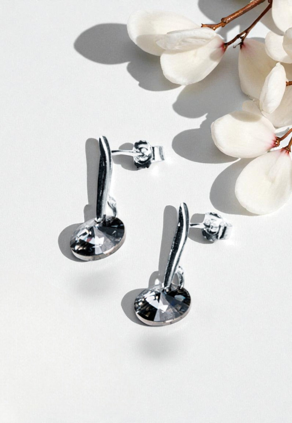 Aros Punto De Luz Plata 925 Cristal Genuino Silver Night