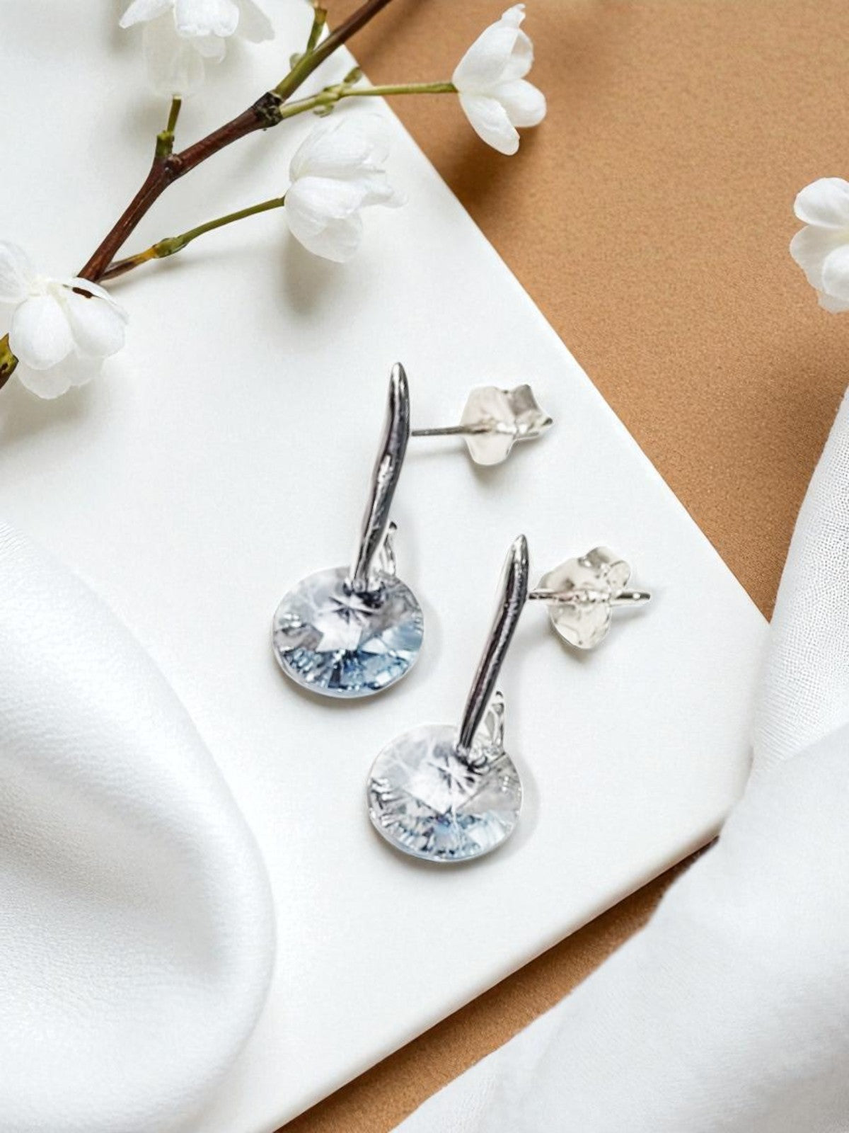 Aros Punto De Luz Plata 925 Cristal Genuino Blue Shade