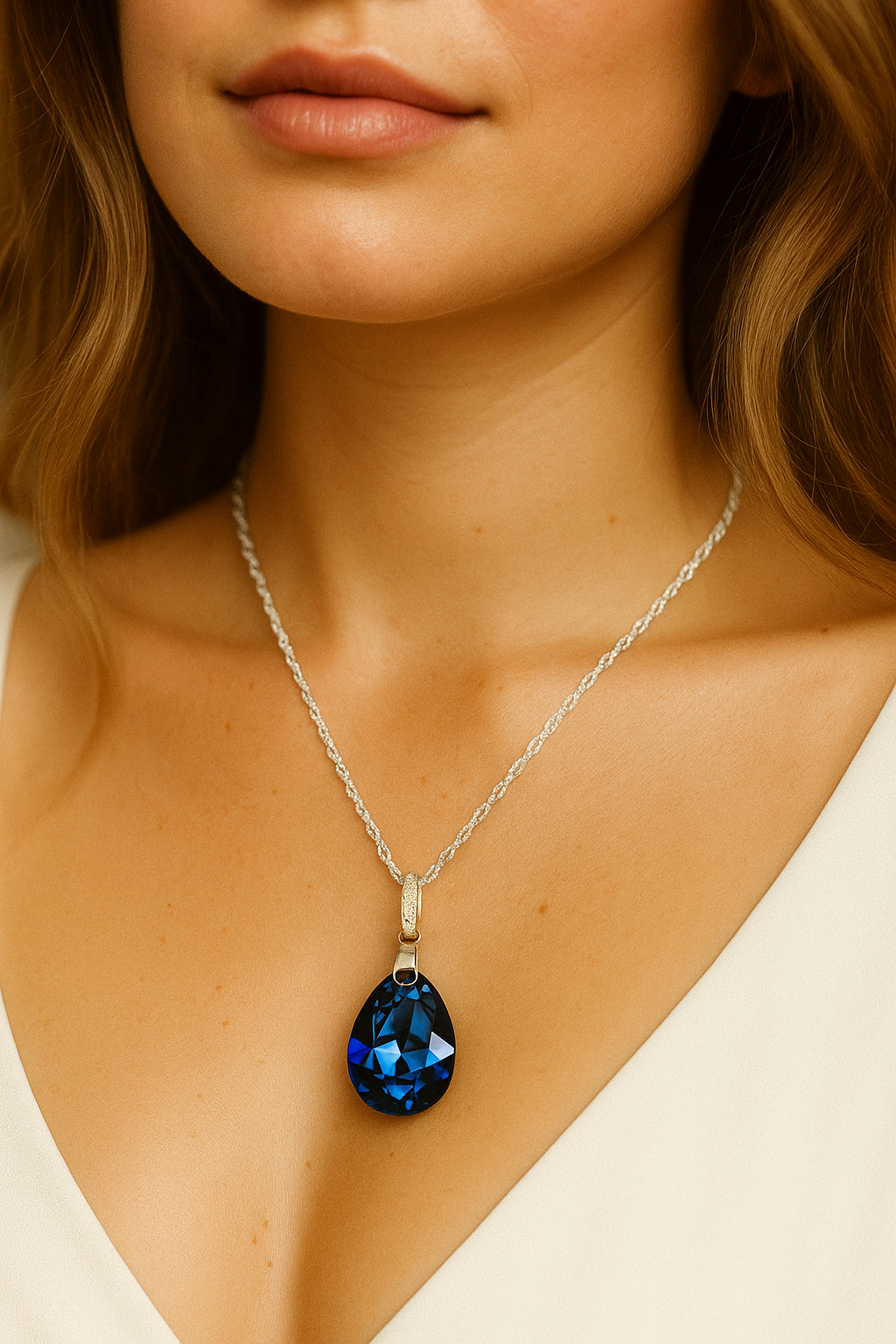 Collar Capricho Plata 925 Cristal Genuino Bermuda Blue