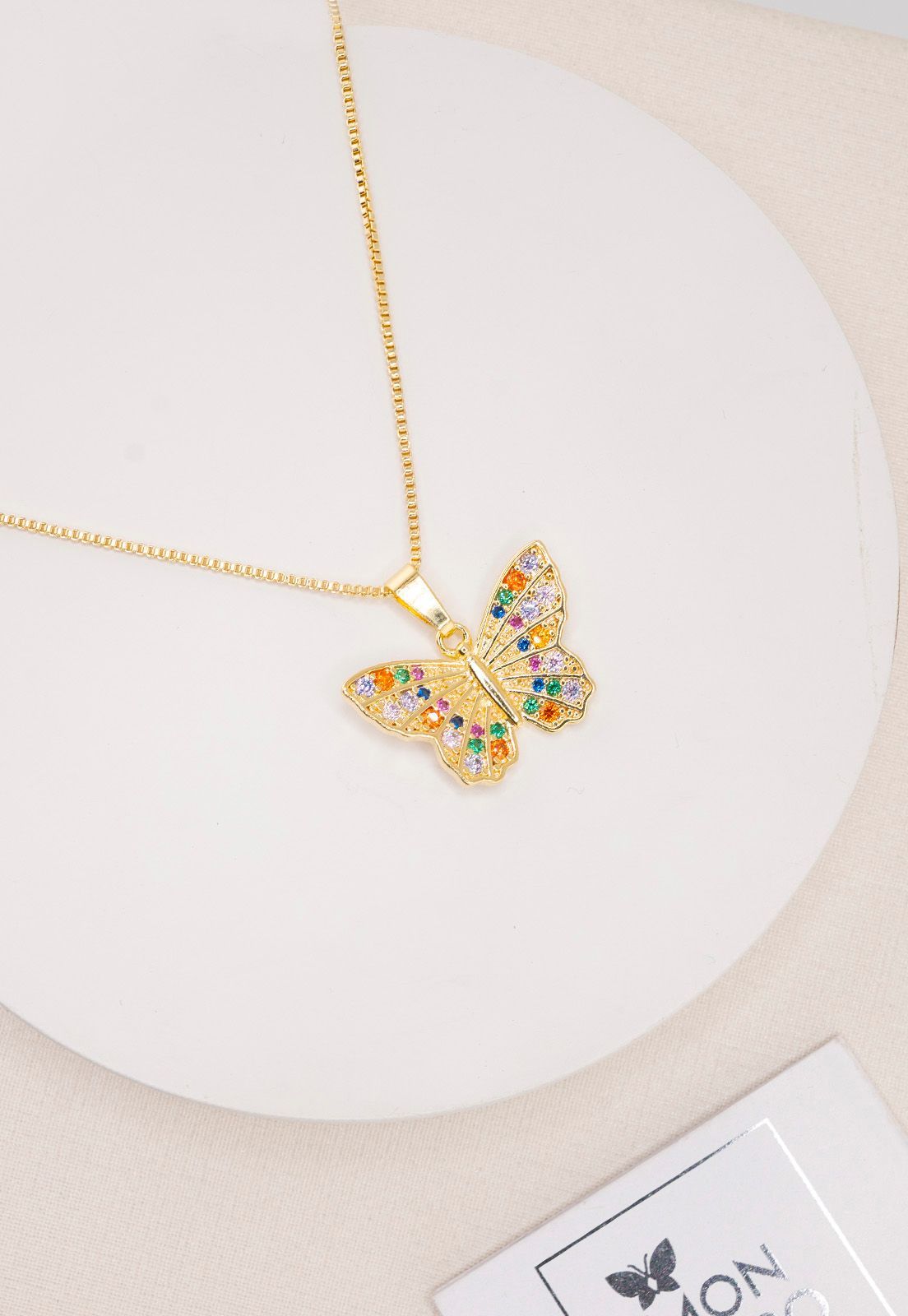Collar Mariposa con Microcircones Colores Baño Oro 24K