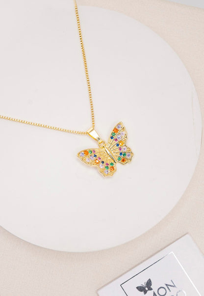 Collar Mariposa con Microcircones Colores Baño Oro 24K