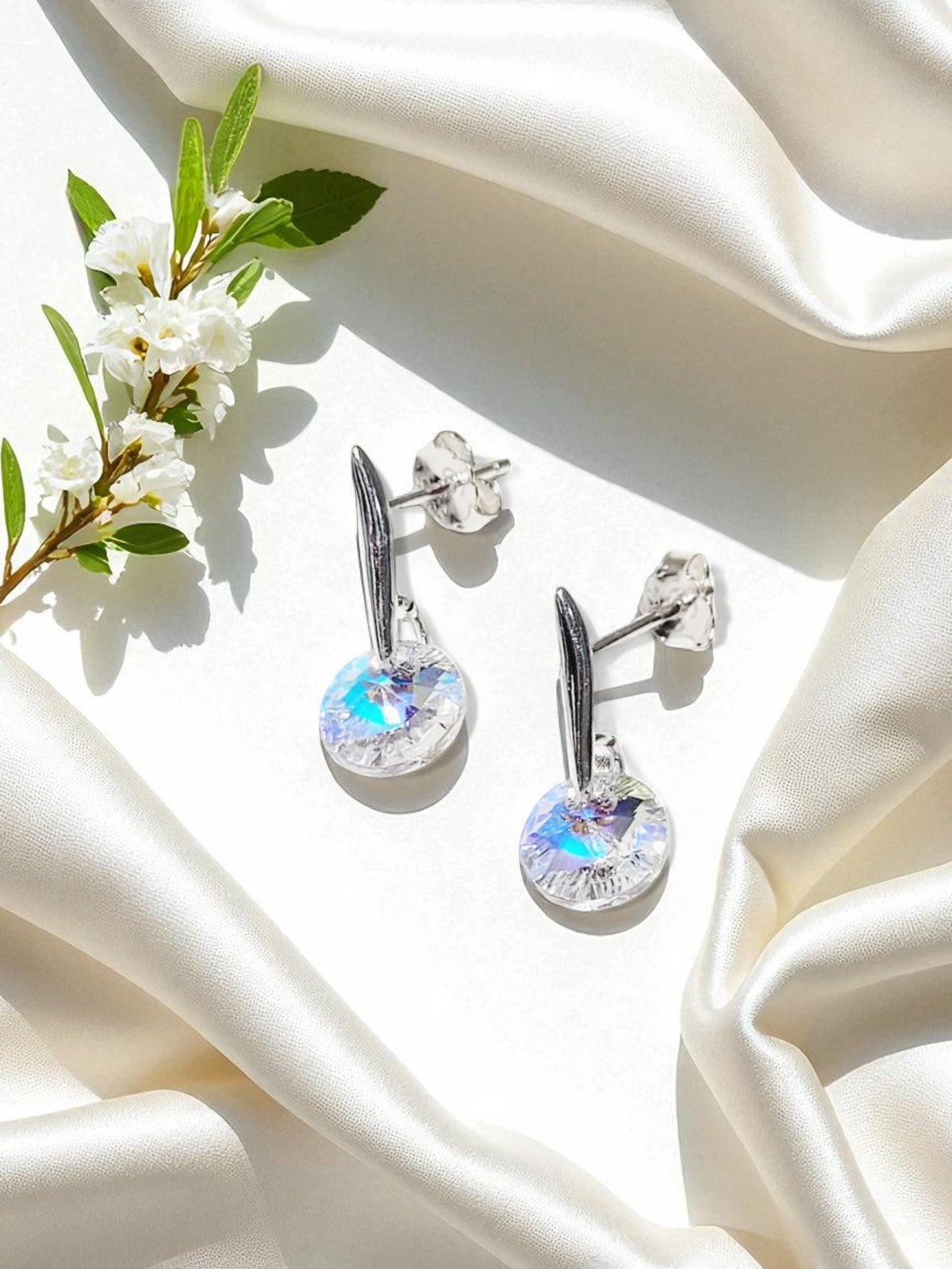 Aros Punto De Luz Plata 925 Cristal Genuino Aurora Boreal