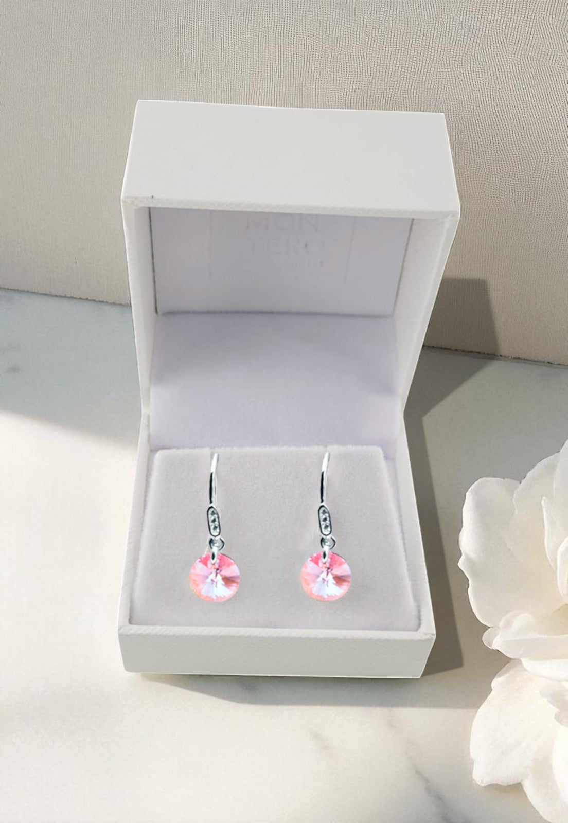 Aros Punto De Luz Circón Plata 925 Cristal Genuino Light Rose