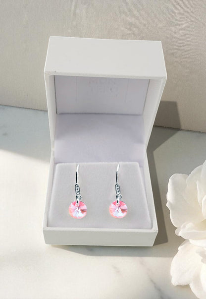 Aros Punto De Luz Circón Plata 925 Cristal Genuino Light Rose