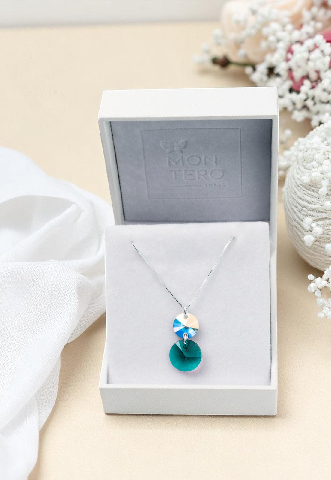 Collar Lourdes Plata 925 Cristal Genuino Emerald